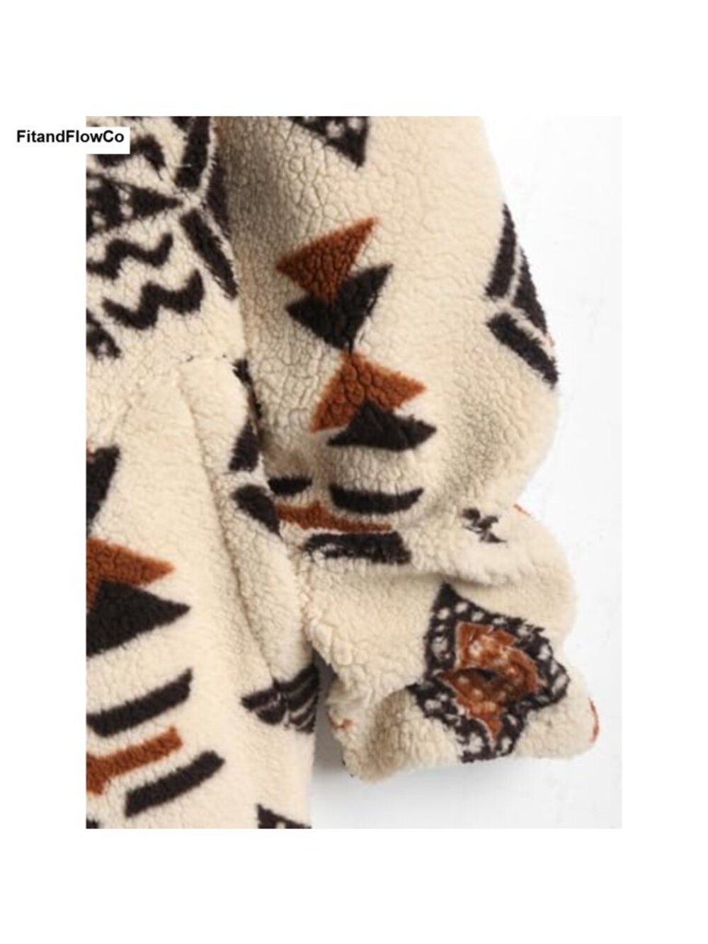 Faux Fur Aztec Print Zip Up Cropped Oversized Jacket with Pockets - Picture 5 of 5